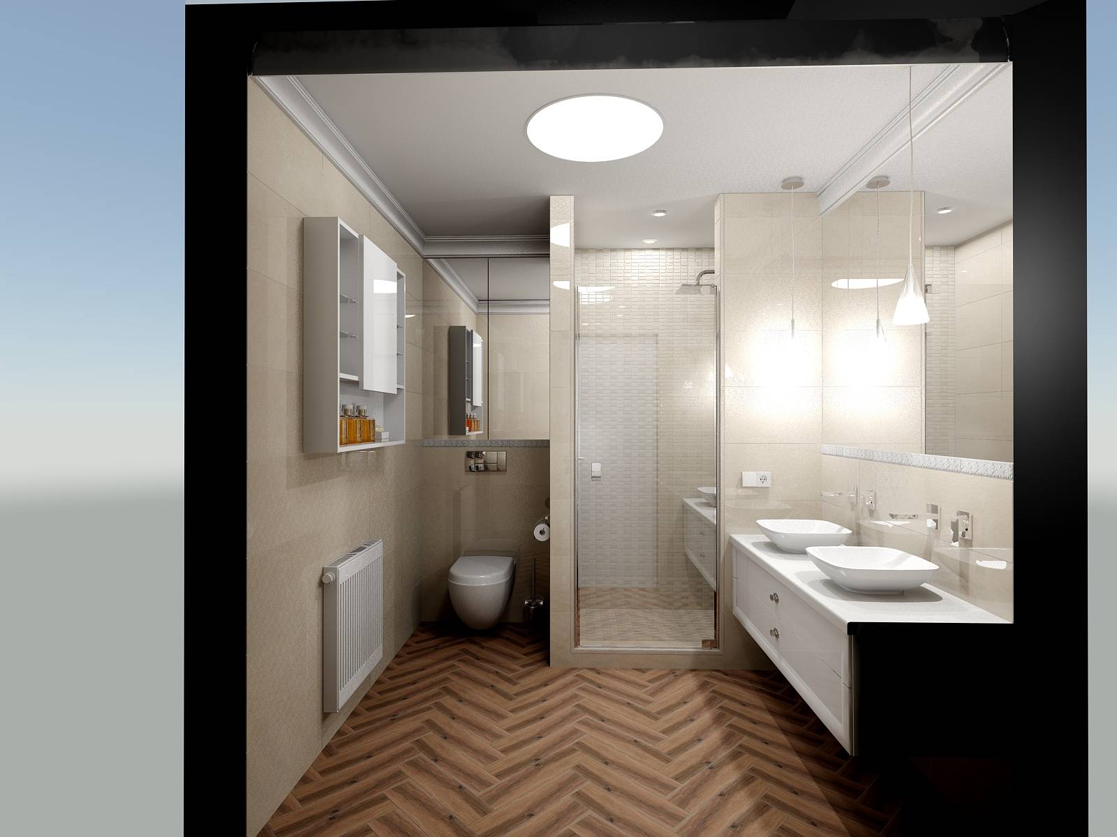 дизайн ванной комнаты в современном стиле с элементами классики. дизайнер Андрей Глебов. Artlevel interior design